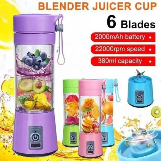 Portable Blender Juicer Cup with 6 Blades, 2000mAh Battery, and 380ml Capacity – Ideal for Smoothies, Juices, and Shakes