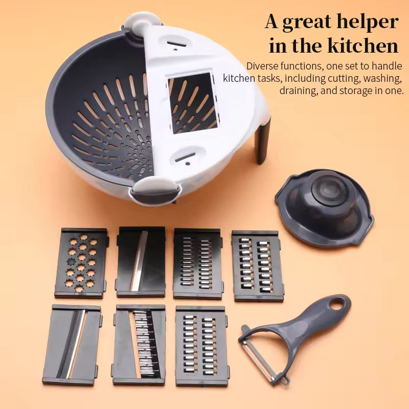 Multifunctional 9-in-1 Vegetable Cutter, Shredder, Portable Slicer, Grater with Drain Basket