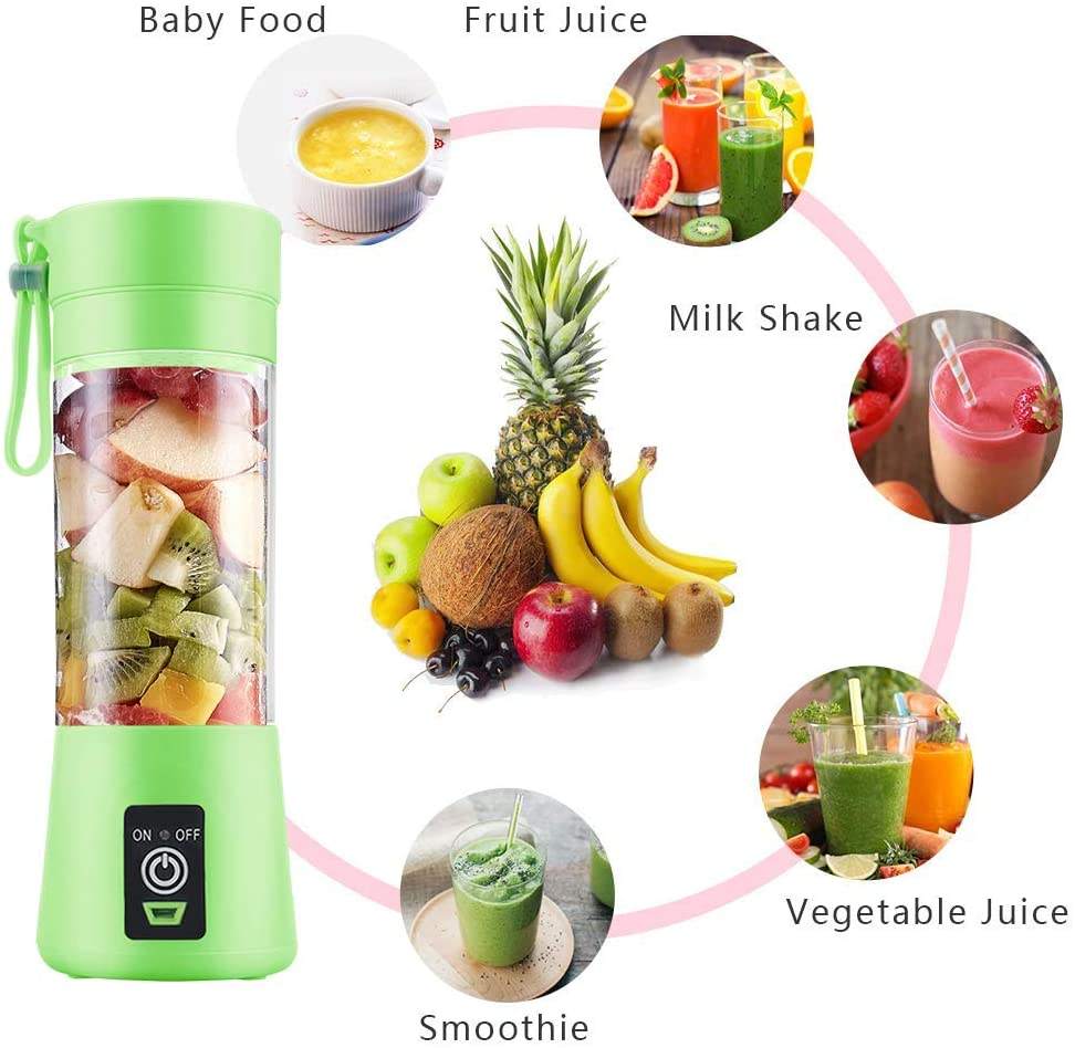 Portable Blender Juicer Cup with 6 Blades, 2000mAh Battery, and 380ml Capacity – Ideal for Smoothies, Juices, and Shakes