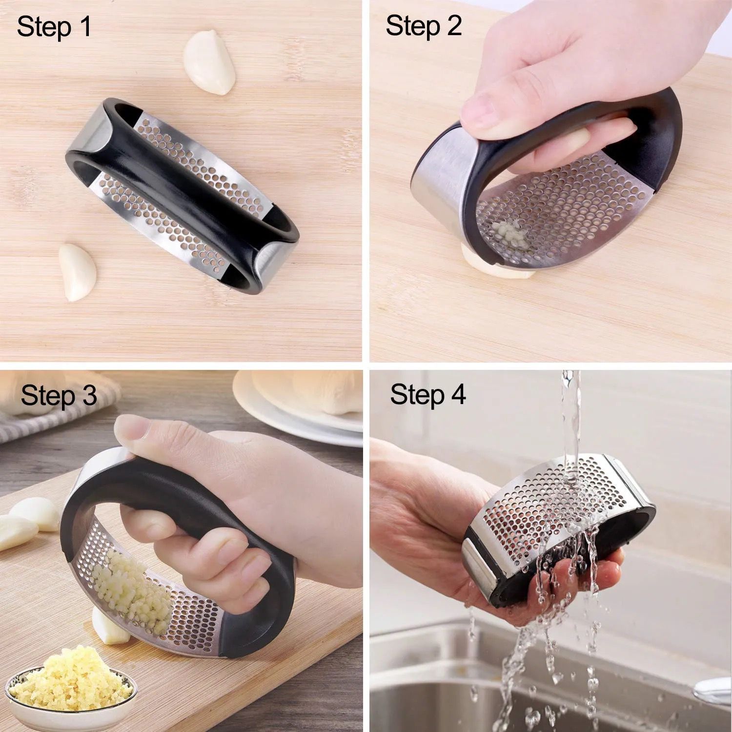 Stainless Steel Garlic Press Rocker with Handle – Manual Garlic Crusher